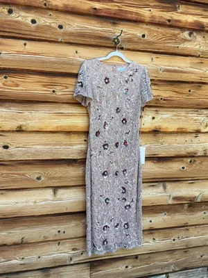 NWT MAC DUGGAL 10102 Beige Floral Embellished Short Sleeve Midi Dress Size 4 thumbnail 10