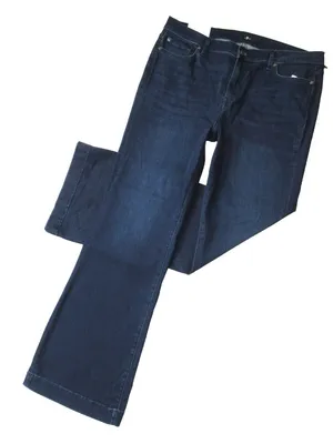 NWT 7 For All Mankind Dojo in Blue Black Santiago Trouser Flare Stretch Jeans 34 thumbnail 1