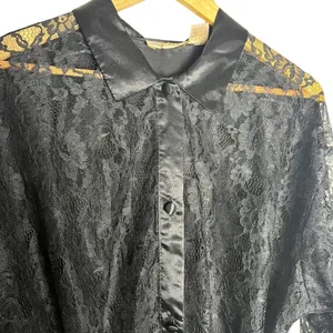Vintage Gold Label Victorias Secret Satin‎ And Lace Robe Black Whimsigoth M/L thumbnail 3