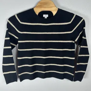 J Crew Extra Soft Wool Blend Shimmer Black Gold Striped Crewneck‎ Sweater Medium thumbnail 1