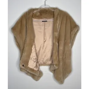 2000s Sisley Tan Faux Fur Shawl Wrap Poncho Cape Size small oversized thumbnail 9