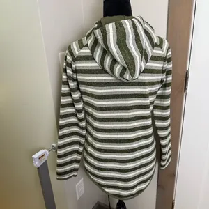 Eddie Bauer Olive Green White Stripe Popover Hoodie Sweatshirt Buttons Knit S thumbnail 4