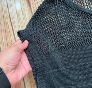 Mossimo Womens Short Sleeve Scoop Neck Crochet Knit Black Top Size Large thumbnail 5