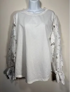 ANDTHEWHY White Floral Crochet Lace Long Sleeve Top Crewneck Blouse Small‎ thumbnail 1