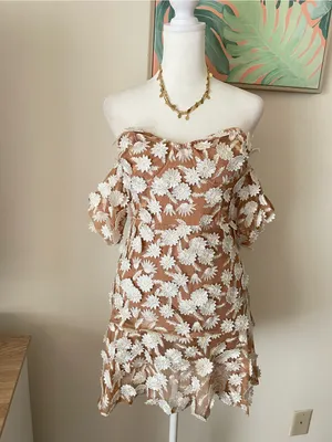 For Love & Lemons Amelia Floral Appliqué Off Shoulder Mini Dress in Medium thumbnail 7