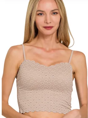 Zenana Scalloped Seamless Padded. Lace Bralette – Ash Mocha Sz M thumbnail 1