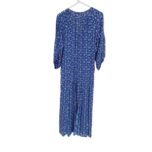 Zara Semi Sheer Blue White Floral‎ Tassel Tie Midi Dress Size S Small Boho Flowy thumbnail 2