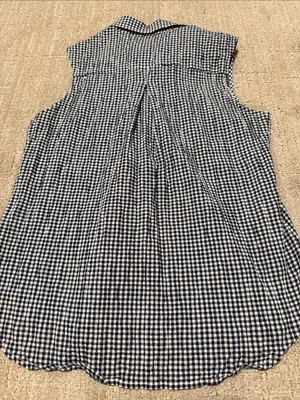 Lulu-B navy gingham sleeveless blouse sz S thumbnail 5