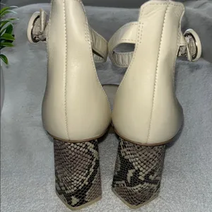 Dolce Vita Tan and Cream Heeled Sandals with Sculptural Heel thumbnail 16