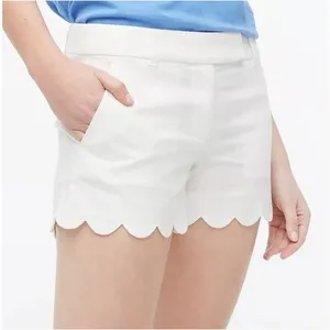 J.Crew White Scalloped Hem Linen Cotton Blend Shorts Women Sz. 4 Nautical Preppy thumbnail 1