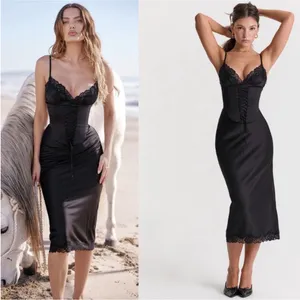 HOUSE OF CB 'Salma' Black Satin Slip Midi‎ Dress size XL thumbnail 2