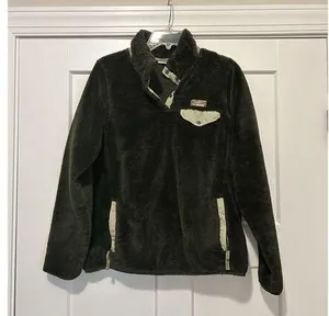 LL Bean High Pile Fleece Fuzzy Pullover Women’s Medium 1/4 Snap Green Jacket thumbnail 1