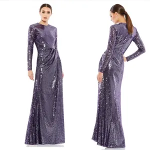 New Mac Duggal Sequined‎ High Neck Long Sleeve Draped Purple Maxi Dress Gown 12 thumbnail 2