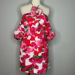 ASOS Luxe- Halter Pink Floral Ruched Mini Dress thumbnail 3