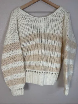 Sezane Lysandre Knit Jumper Sweater in Ecru Camel size Medium $198 thumbnail 1