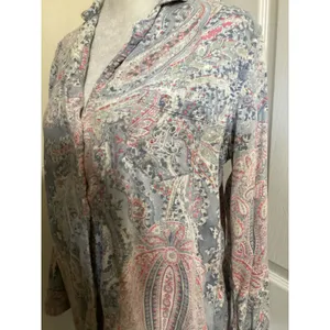 Lauren Ralph Lauren Blue Pink Paisley Cotton Blend Button Front Sleep Shirt S thumbnail 3