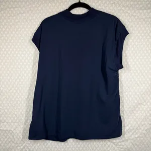 Athleta Dark Blue Silk Hybrid Short‎ Sleeve Top thumbnail 5