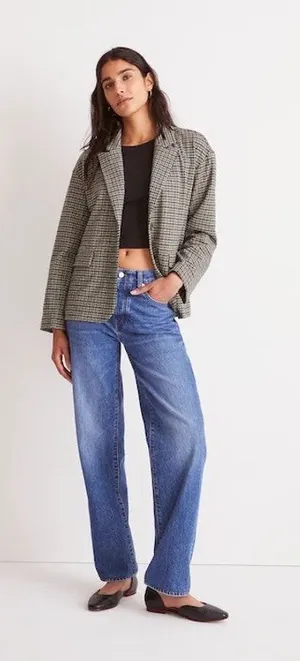Madewell Houndstooth Plaid Soft Knit Stretch Oversized Blazer Jacket Womens S thumbnail 1