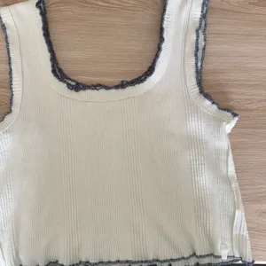 Free People Large Caramel Tank White Ivory Lettuce Trim Rib Knit Boxy Fit thumbnail 2