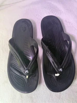 CROCS Men's Black Flip-Flop Sandals with White Stripe thumbnail 4