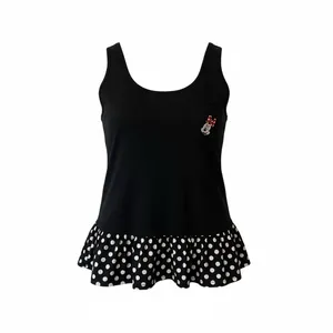 Disney Parks Embroidered Minnie Mouse Black White Polka Dot Tank w Ruffled Hem L thumbnail 2