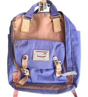 Doughnut Macaroon Backpack Purple Peach Nylon Leather Trim Outdoor Adventure Bag thumbnail 1