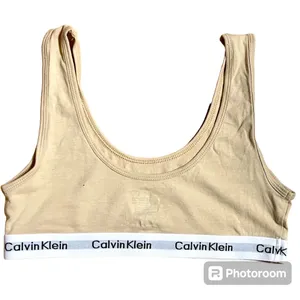 Calvin Klein Tan Beige Unlined Bralette with White Elastic Band Sz L NWOT thumbnail 2