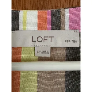 LOFT Multicolor Vertical Striped Button Front V-Neck Summer Dress 4 Petite thumbnail 5