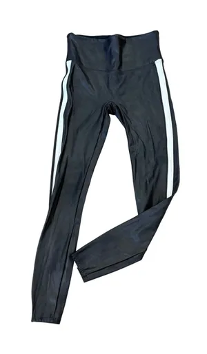 Spanx Every Wear Gloss Side Stripe Leggings Size Medium Black White Stretch thumbnail 1