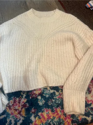 Abercrombie Cream Chunky Knit Crewneck Sweater thumbnail 3