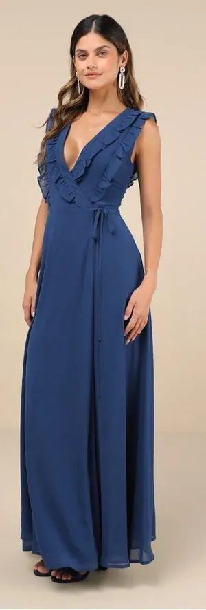 LULU's Elegant Prom Wedding Bridesmaid Elegant Romantic Ruffles Wrap Maxi thumbnail 1
