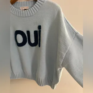 Sincerely Jules OUI Cropped Sweater Size M Baby Blue Pastel Coquette Spell Out thumbnail 3