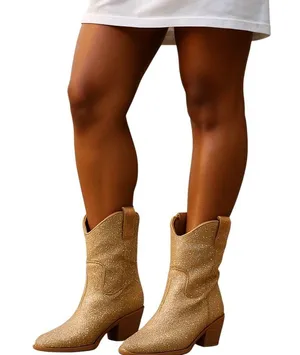 Forever Cowboy Western Ankle Boots Rhinestone Bling River01 Champagne Size 6 thumbnail 1