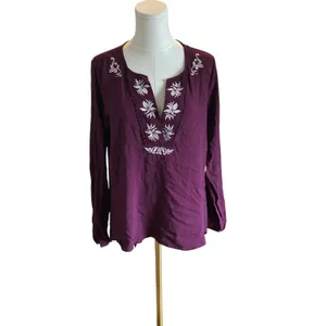 Ariat Poet Top dark purple embroidered floral v-neck blouse Small long sleeve thumbnail 2