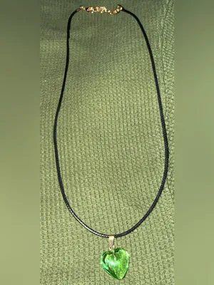 Handmade Green Heart Pendant Necklace - Black Cord thumbnail 3