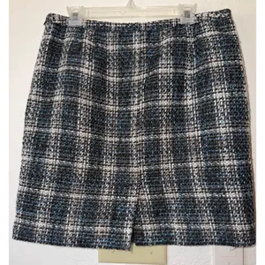 LOFT Plaid Tweed Mini‎ Skirt Blue Black White Lined Sz 12 Preppy Academia thumbnail 2