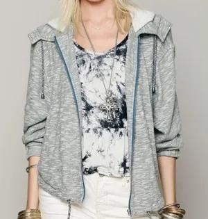 Free People zip front jacket hoodie dolman M thumbnail 1