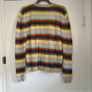 27 Miles Malibu Rainbow Stripe Button Down V Neck Knit Preppy Cardigan Sweater L thumbnail 5