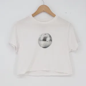 Sugar Flower Crop Top Womens S White Disco Ball Graphic Excellent thumbnail 2