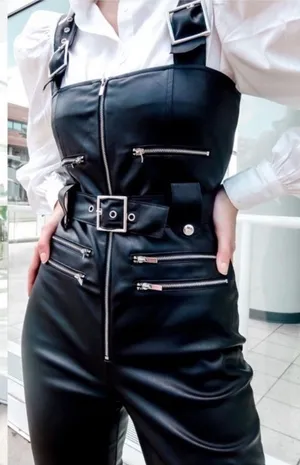 WeWoreWhat Vegan Leather‎ Moto Overalls Zipper Black XS NWT thumbnail 1