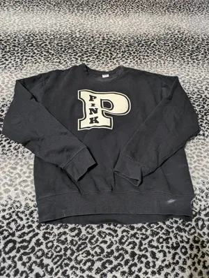 Victoria's Secret PINK Black Fleece Crewneck Sweatshirt Size Medium thumbnail 3