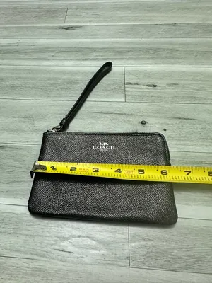 Coach Black Saffiano Leather Zip Wristlet with Gold Logo thumbnail 3