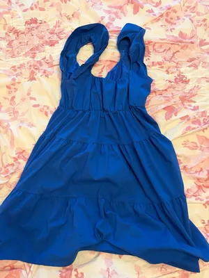 Express Flutter Sleeve Tiered Mini Dress Size S Royal Blue Cotton thumbnail 3