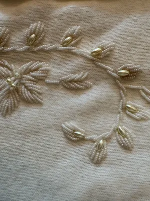 Mademoiselle Cardigan Women 42 US 8 Cream Excellent Vintage Floral Beaded Pearl thumbnail 6