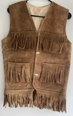 Vintage Brown Suede Leather western vest fringe Womens Sz M handmade in Mexico thumbnail 1