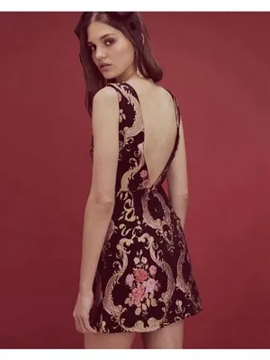 NWT For Love & Lemons S M 4 6 Brocade Tapestry Mini Dress Jacquard Sheath Floral thumbnail 3