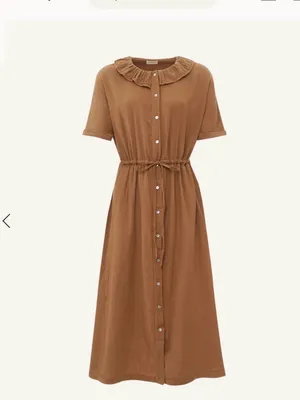 Ruffle-Collar Long Sleeve Button Poudre organic Camarine madame dress thumbnail 3