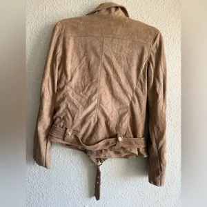 Olivaceous Faux Suede Moto Jacket Beige Size M thumbnail 10