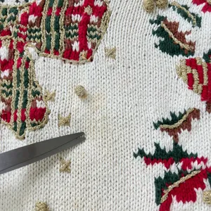 Vtg. 80s Curio & Company Hand‎ Knit Christmas Sweater Bow Garland Metallic Ramie thumbnail 6