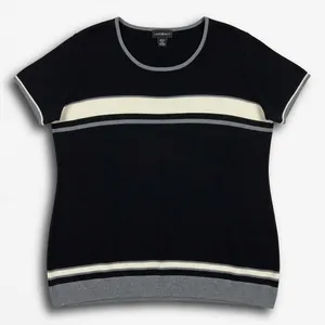 FLAWED Vintage No Boundaries Black Striped‎ Short Sleeve Knit Sweater Top Y2K XL thumbnail 1